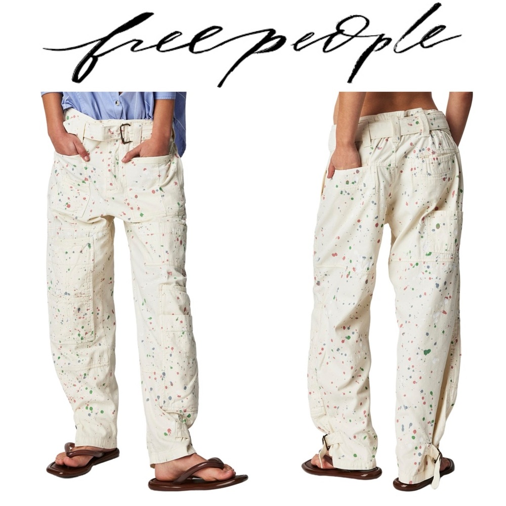 Free People NWT Belted Painter Pants Cargo White Artist 8 Medium $228 Gardengirl